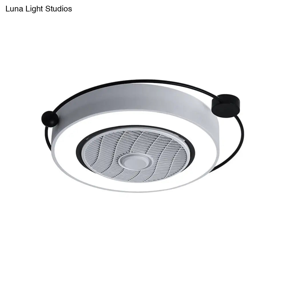 Nordic Style Led Drum Ceiling Light With Fan Grille Decoration And Three Gear Settings