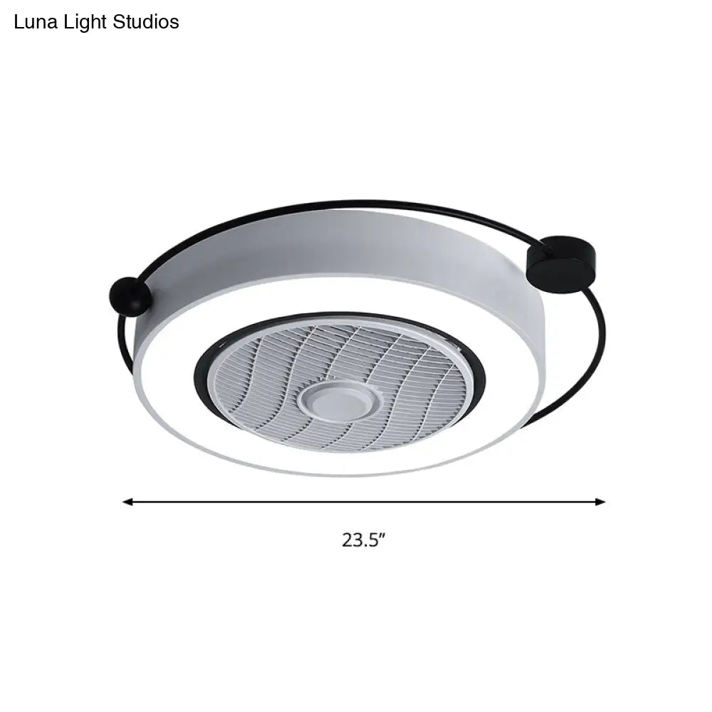 Nordic Style Led Drum Ceiling Light With Fan Grille Decoration And Three Gear Settings