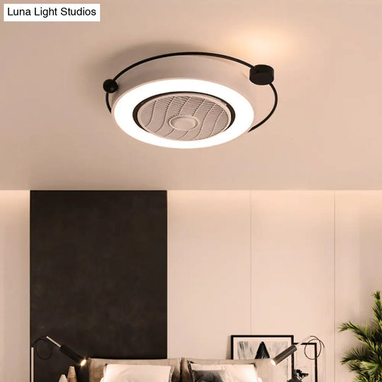 Nordic Style Led Drum Ceiling Light With Fan Grille Decoration And Three Gear Settings White