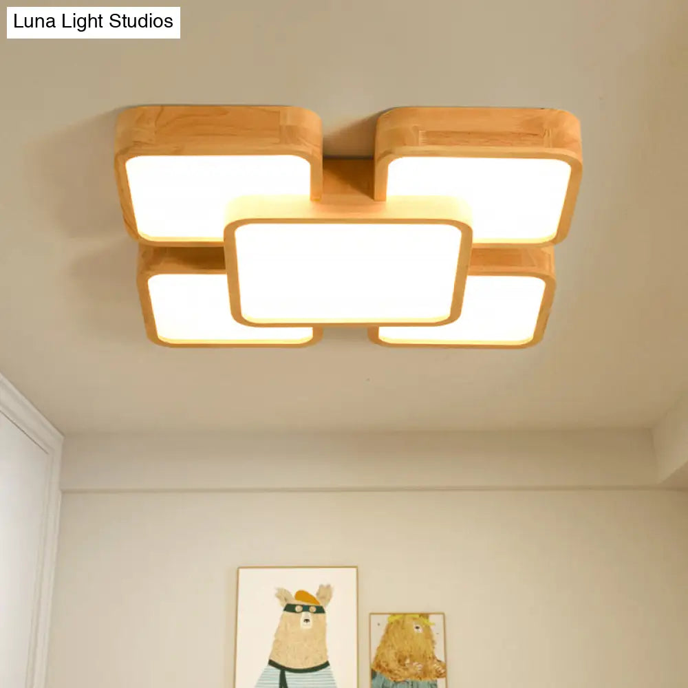 Nordic Style Led Flush Ceiling Light With Square Wood Finish - Perfect For Bedrooms / 21 Warm