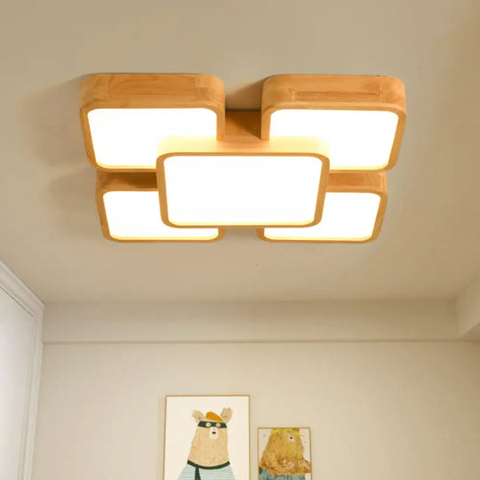 Nordic Style Led Flush Ceiling Light With Square Wood Finish - Perfect For Bedrooms / 21’ Warm
