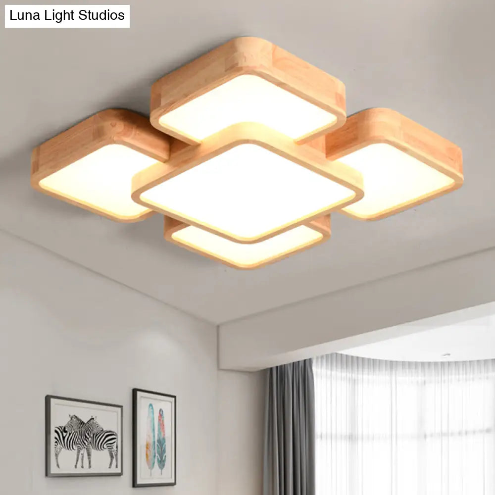 Nordic Style Led Flush Ceiling Light With Square Wood Finish - Perfect For Bedrooms