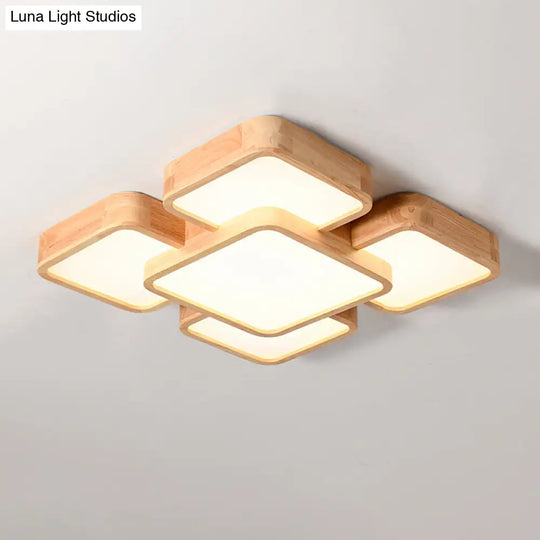 Nordic Style Led Flush Ceiling Light With Square Wood Finish - Perfect For Bedrooms