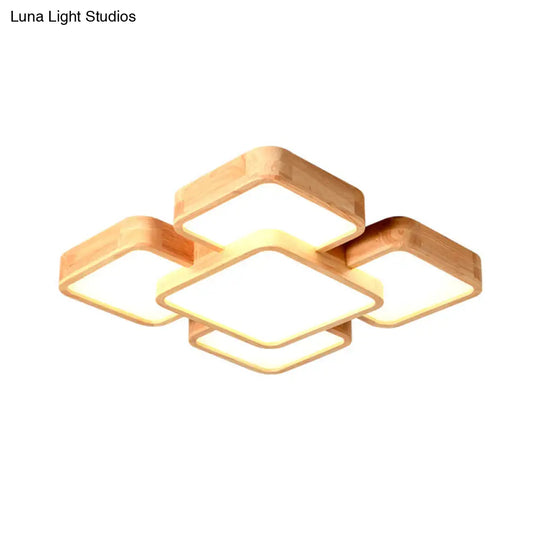 Nordic Style Led Flush Ceiling Light With Square Wood Finish - Perfect For Bedrooms