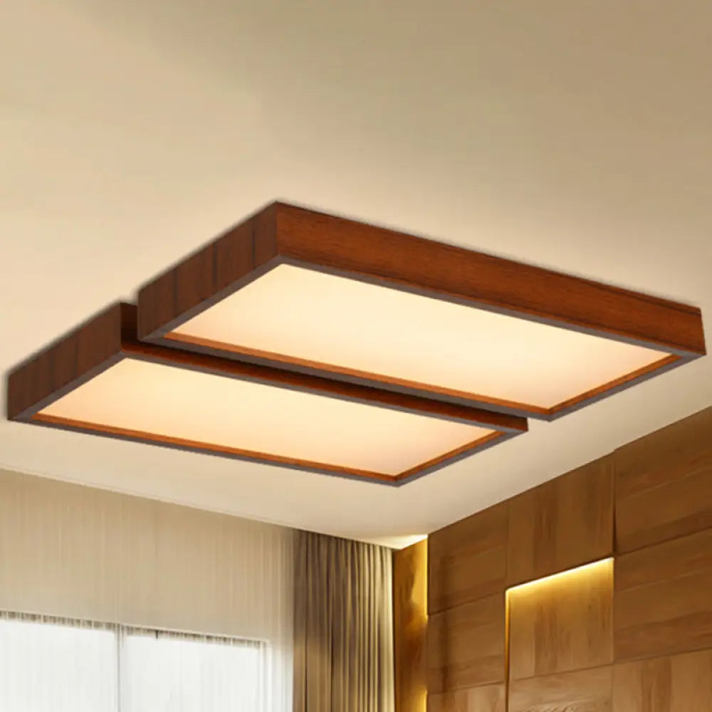 Nordic Style Led Flush Ceiling Light With Wooden Edge - Ideal For Offices 2 / Dark Wood White