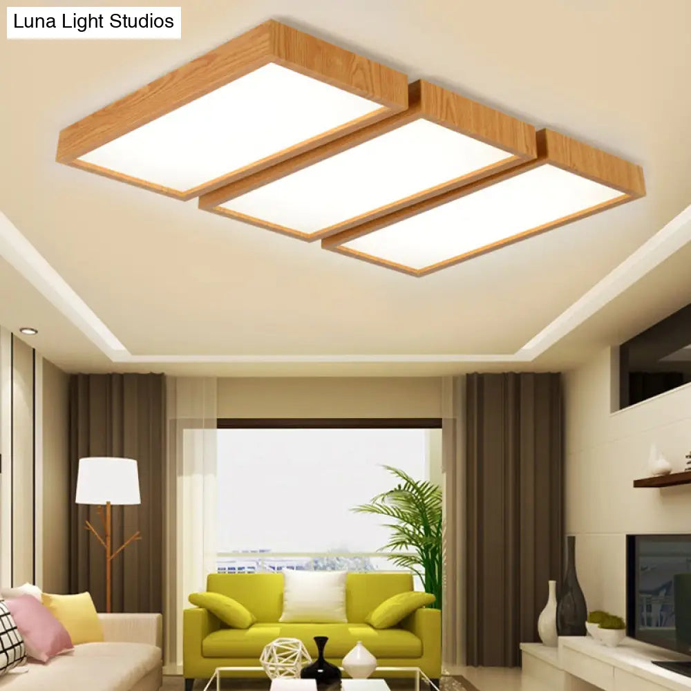 Nordic Style Led Flush Ceiling Light With Wooden Edge - Ideal For Offices