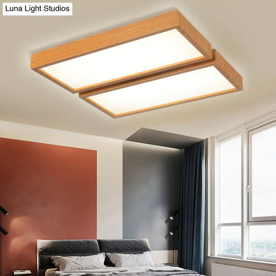 Nordic Style Led Flush Ceiling Light With Wooden Edge - Ideal For Offices