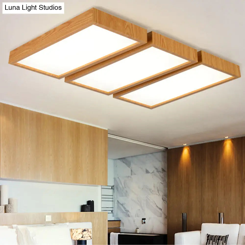 Nordic Style Led Flush Ceiling Light With Wooden Edge - Ideal For Offices 3 / Wood White