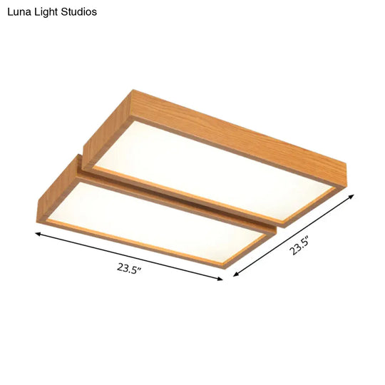 Nordic Style Led Flush Ceiling Light With Wooden Edge - Ideal For Offices