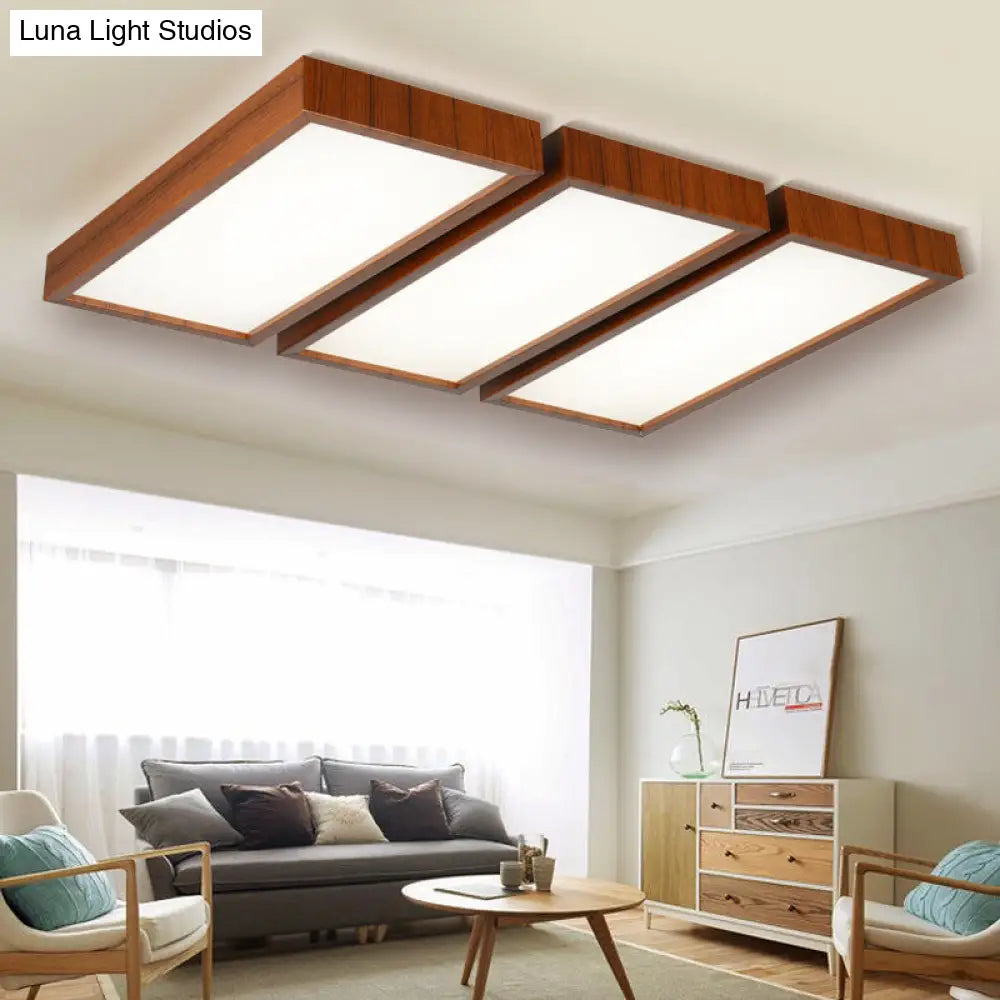 Nordic Style Led Flush Ceiling Light With Wooden Edge - Ideal For Offices 3 / Dark Wood Warm