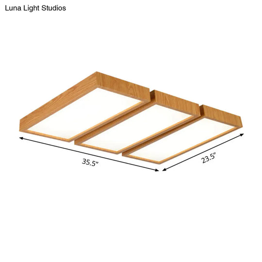 Nordic Style Led Flush Ceiling Light With Wooden Edge - Ideal For Offices