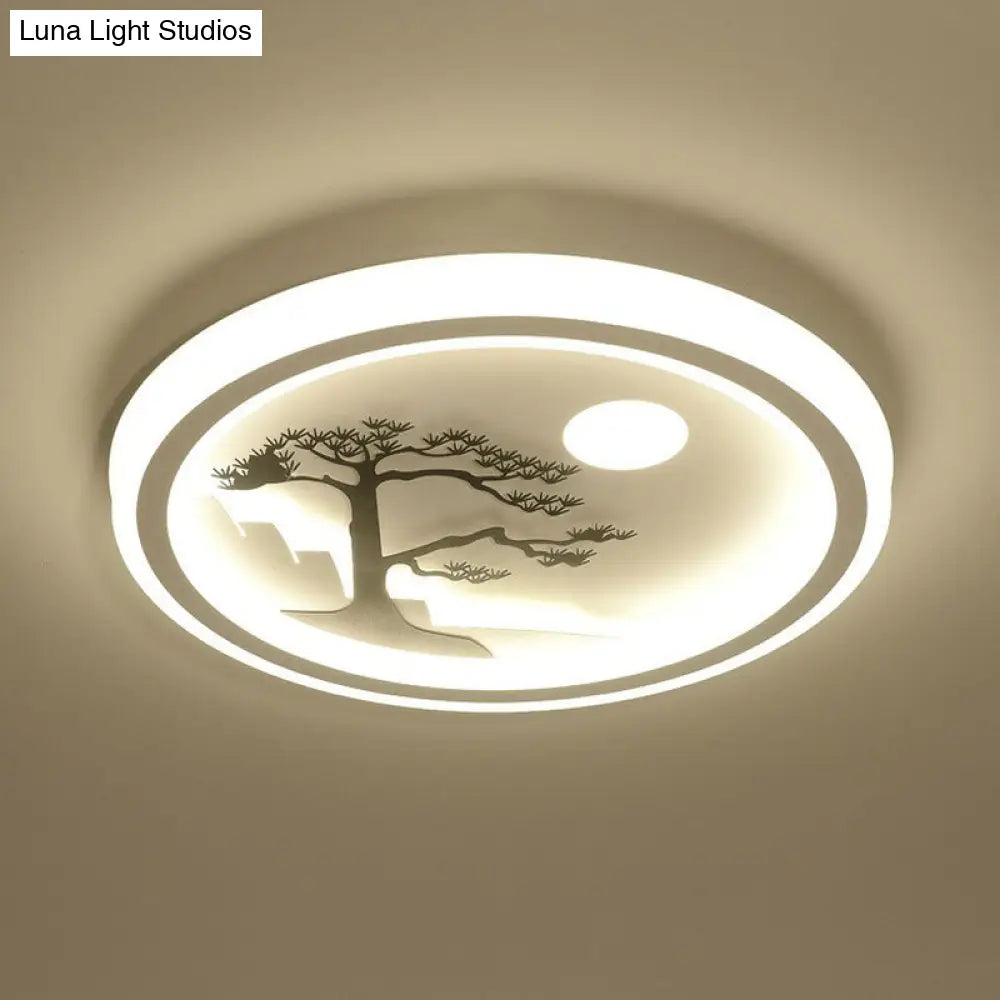 Nordic Style Led Flush Mount Ceiling Light In White - Circular Bedroom Lighting Fixture / Tree