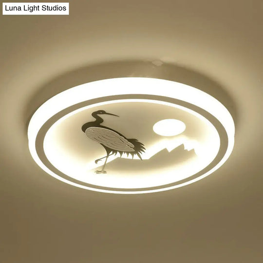 Nordic Style Led Flush Mount Ceiling Light In White - Circular Bedroom Lighting Fixture / Crane