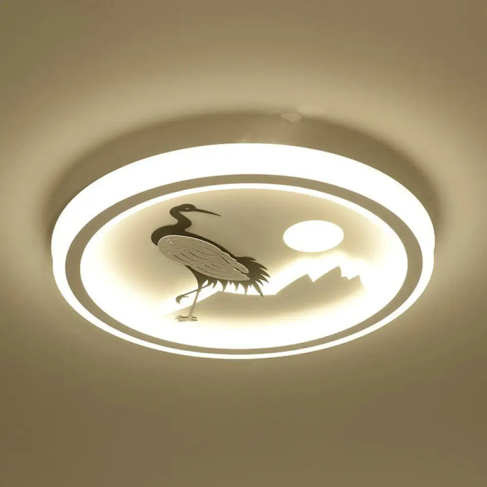 Nordic Style Led Flush Mount Ceiling Light In White - Circular Bedroom Lighting Fixture / Crane