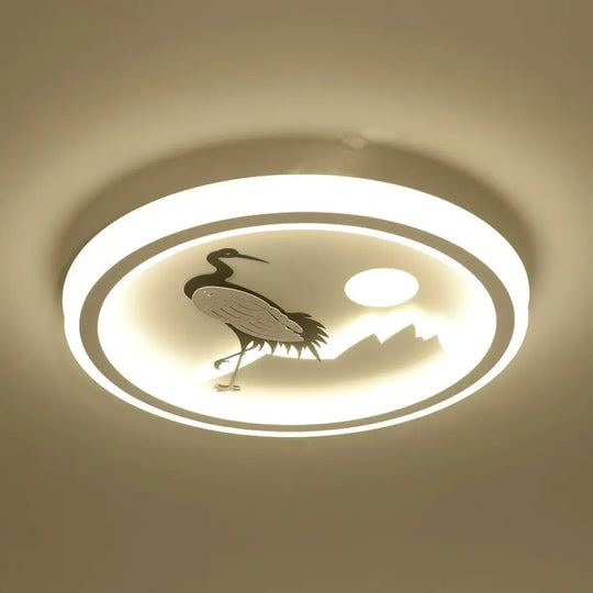 Nordic Style Led Flush Mount Ceiling Light In White - Circular Bedroom Lighting Fixture / Crane