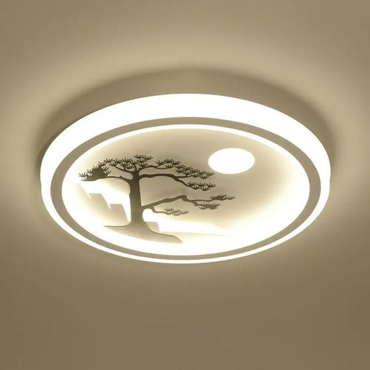 Nordic Style Led Flush Mount Ceiling Light In White - Circular Bedroom Lighting Fixture / Tree