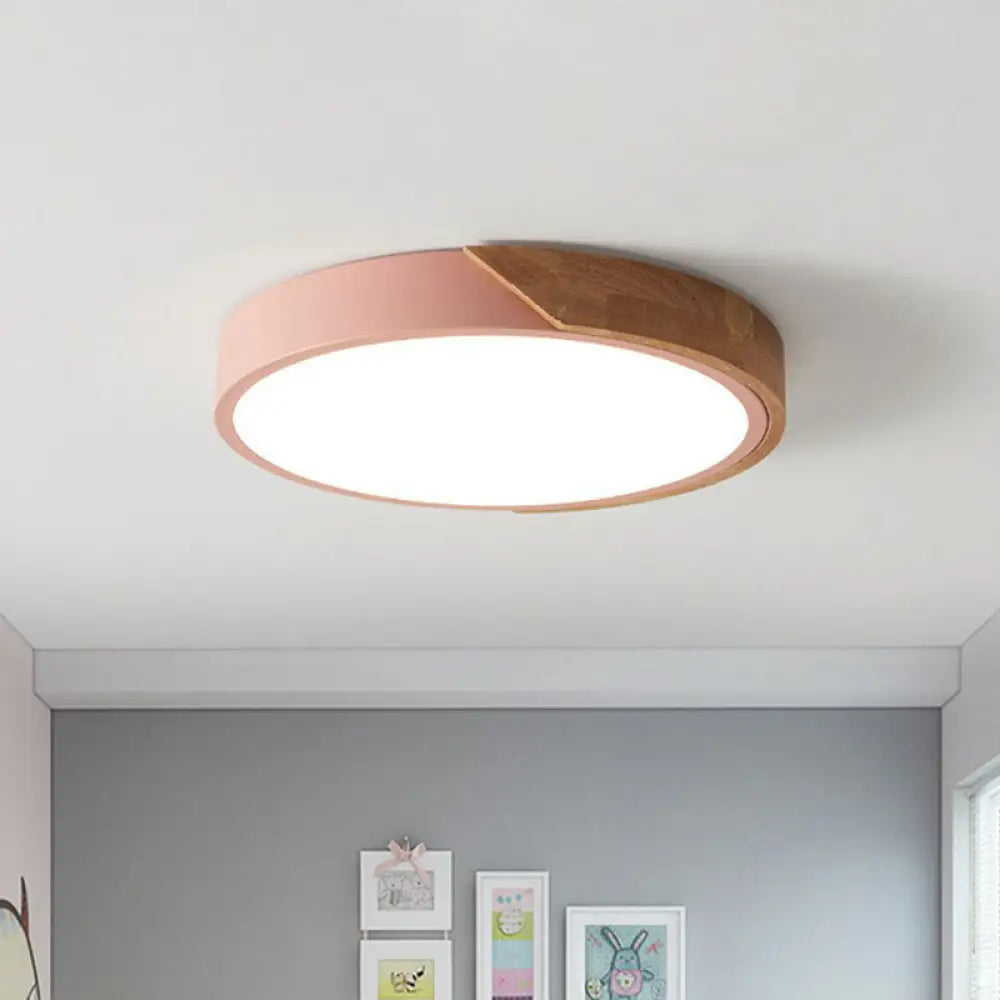 Nordic Style Led Flush Mount Ceiling Light Round Metallic Bedroom Lighting Pink / 9