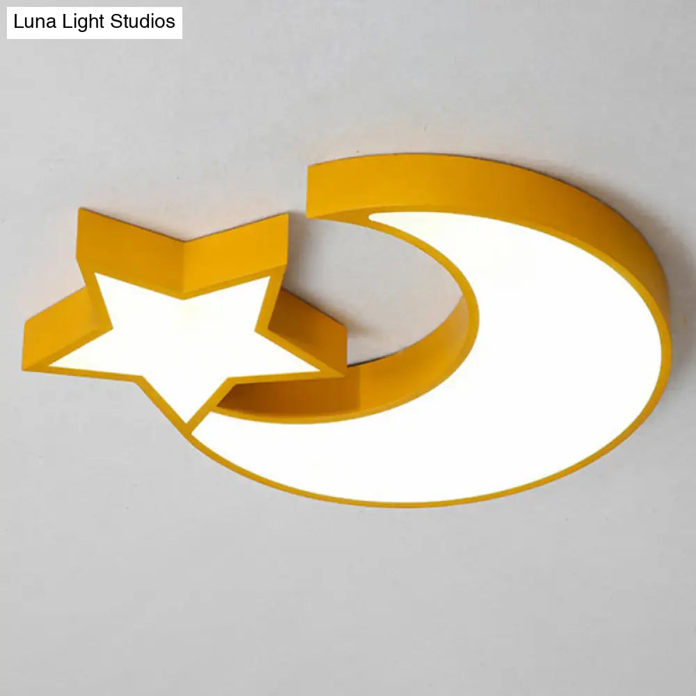 Nordic Style Led Flush Mount Ceiling Light With Crescent And Star Design Yellow / White