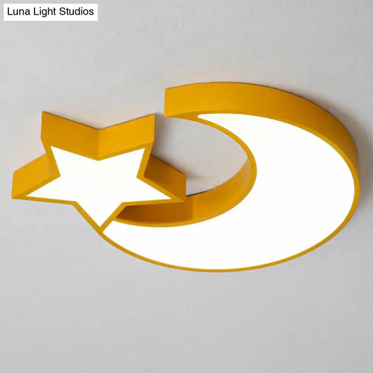 Nordic Style Led Flush Mount Ceiling Light With Crescent And Star Design Yellow / White