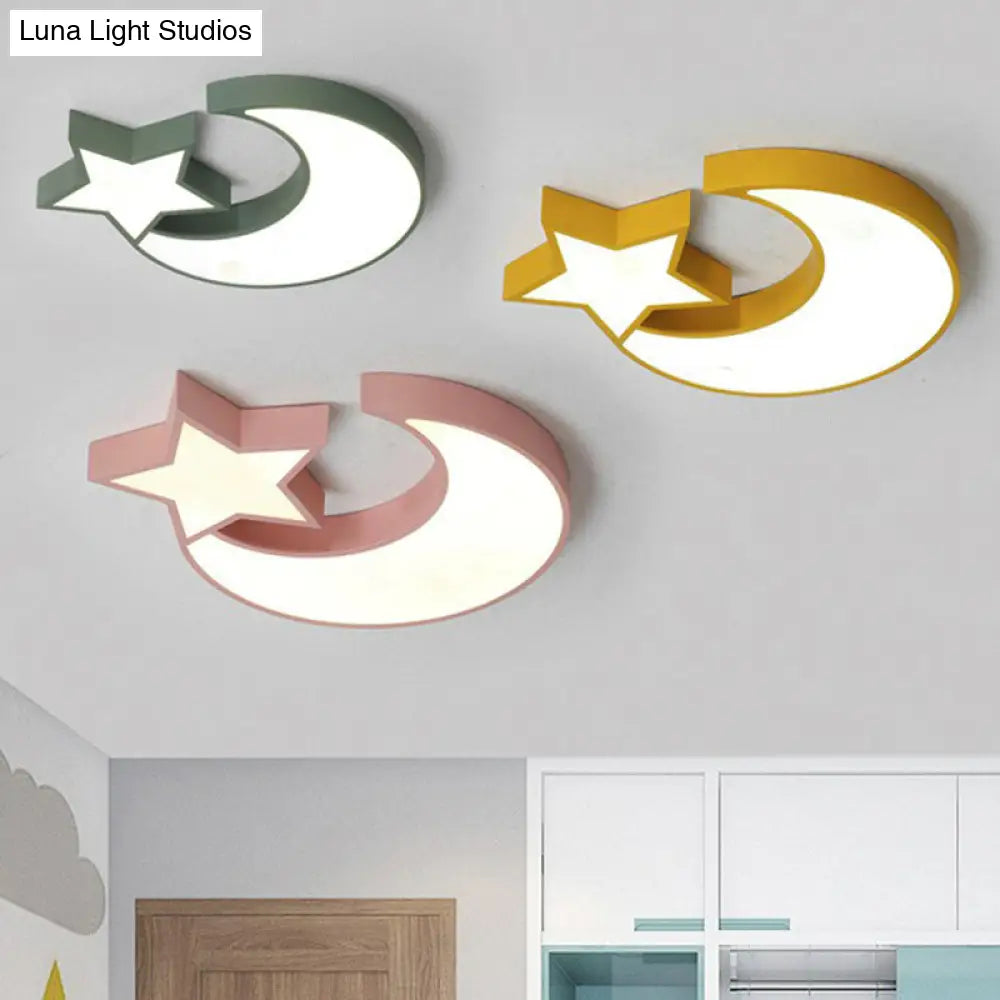 Nordic Style Led Flush Mount Ceiling Light With Crescent And Star Design