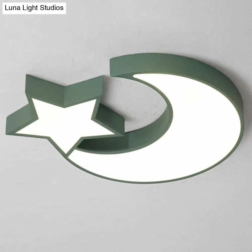 Nordic Style Led Flush Mount Ceiling Light With Crescent And Star Design