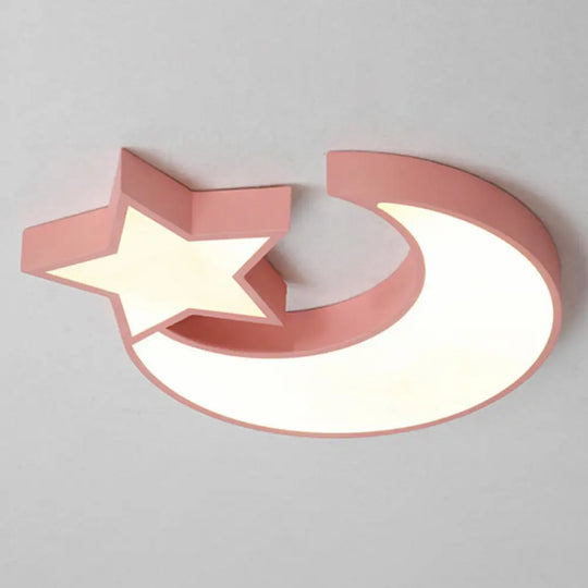 Nordic Style Led Flush Mount Ceiling Light With Crescent And Star Design Pink / Warm