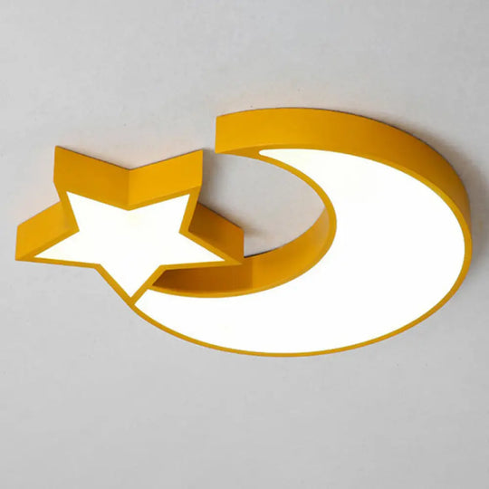 Nordic Style Led Flush Mount Ceiling Light With Crescent And Star Design Yellow / White