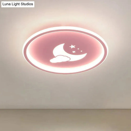 Nordic Style Led Flush Mount Ceiling Light With Star And Moon Pattern - Metallic Ring Shaped Pink /