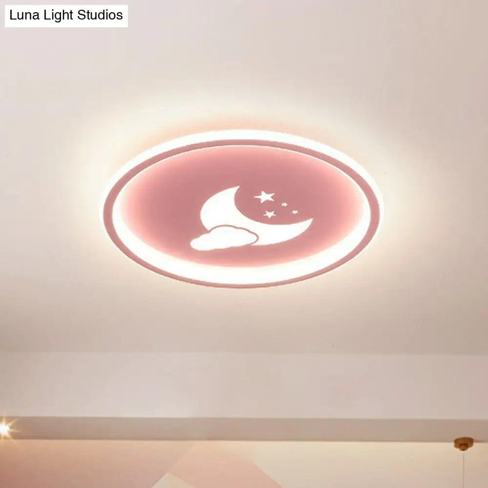 Nordic Style Led Flush Mount Ceiling Light With Star And Moon Pattern - Metallic Ring Shaped