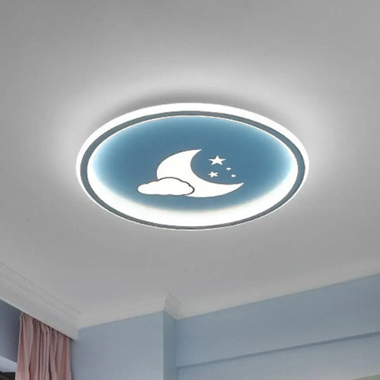 Nordic Style Led Flush Mount Ceiling Light With Star And Moon Pattern - Metallic Ring Shaped Blue /