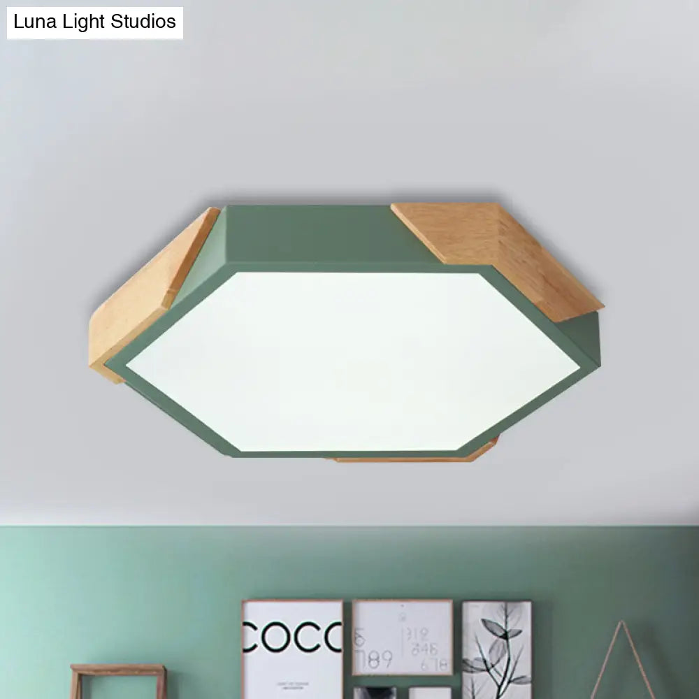 Nordic Style Led Flush Mount Lamp For Kindergarten Classroom Ceiling - Hexagon Design Green / 12