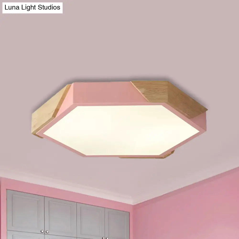 Nordic Style Led Flush Mount Lamp For Kindergarten Classroom Ceiling - Hexagon Design Pink / 12