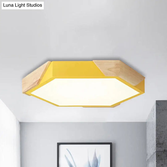 Nordic Style Led Flush Mount Lamp For Kindergarten Classroom Ceiling - Hexagon Design Yellow / 12