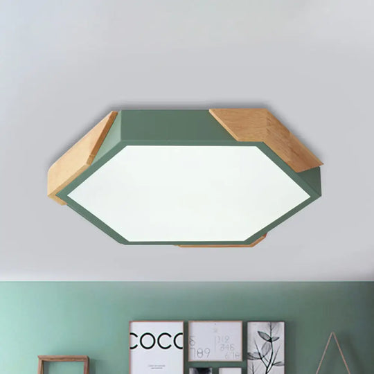 Nordic Style Led Flush Mount Lamp For Kindergarten Classroom Ceiling - Hexagon Design Green / 12’