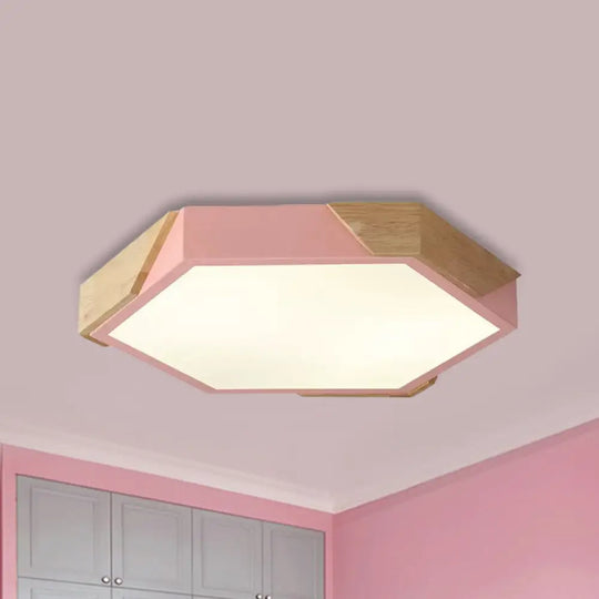 Nordic Style Led Flush Mount Lamp For Kindergarten Classroom Ceiling - Hexagon Design Pink / 12’
