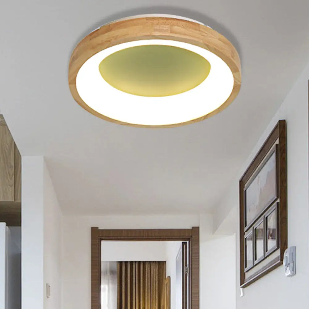 Nordic Style Led Flushmount Ceiling Light - Green/Blue Wood Circular Design 12’/16’/19.5’