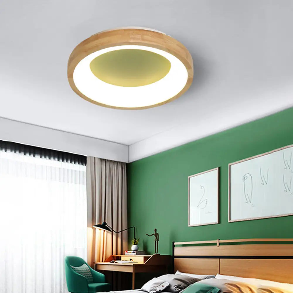 Nordic Style Led Flushmount Ceiling Light - Green/Blue Wood Circular Design 12’/16’/19.5’