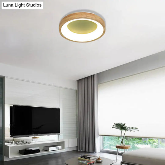 Nordic Style Led Flushmount Ceiling Light - Green/Blue Wood Circular Design 12/16/19.5 Width