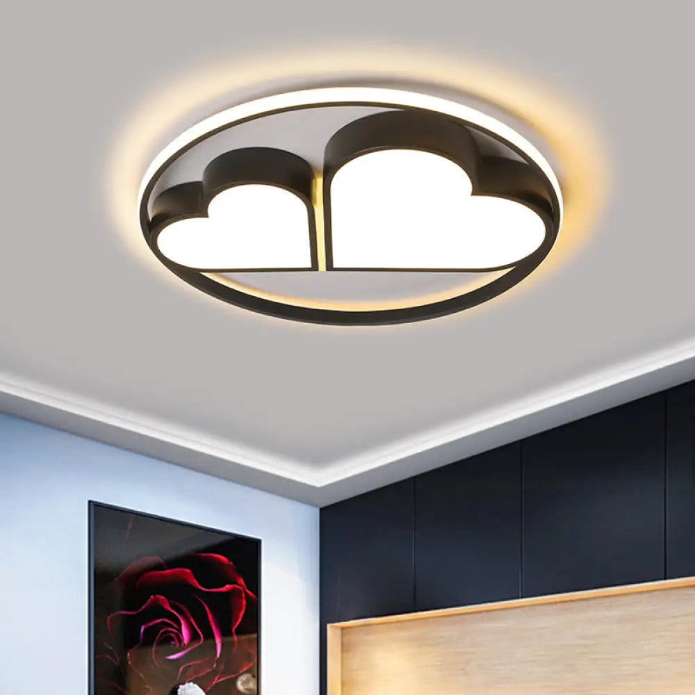 Nordic Style Led Flushmount Ceiling Light With Acrylic Shade - Black Finish Dual Loving Heart Design