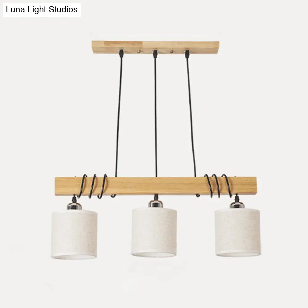 Nordic Style Led Hanging Light: Cylindrical Dining & Island Ceiling Light In Wood Fabric