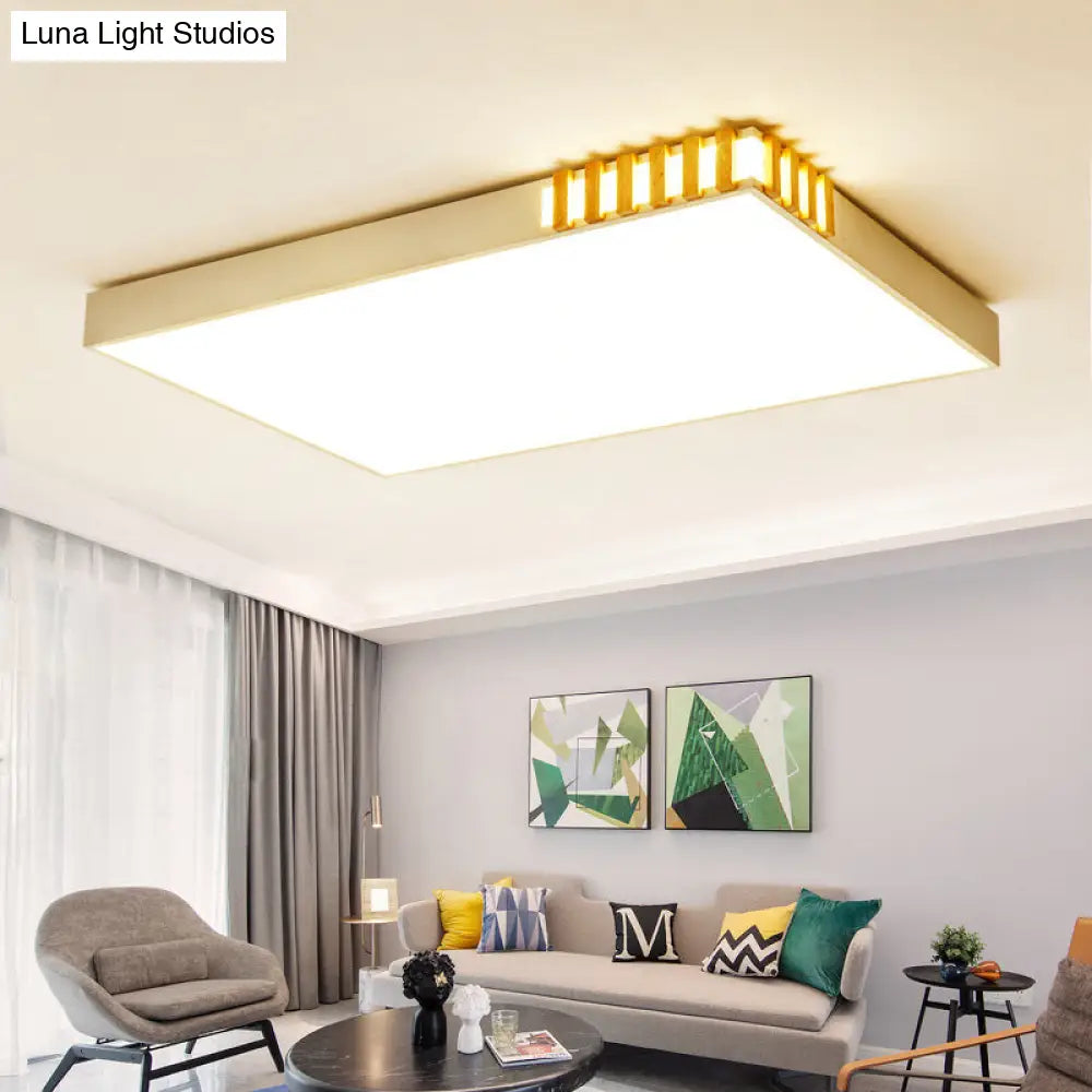 Nordic Style Led Metal Flush Mount Ceiling Lamp For Living Room - White Rectangular Fixture