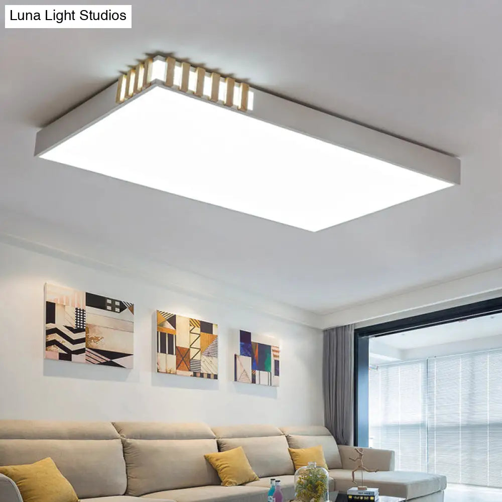 Nordic Style Led Metal Flush Mount Ceiling Lamp For Living Room - White Rectangular Fixture