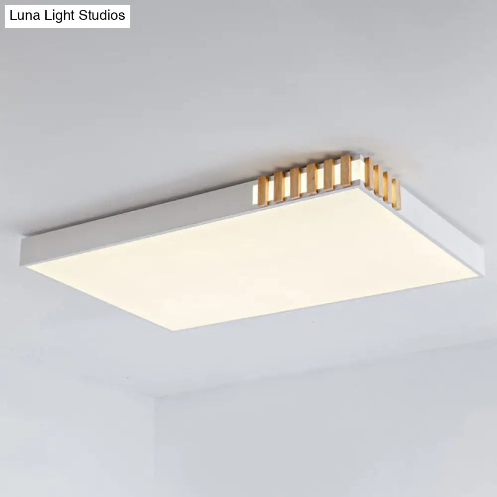 Nordic Style Led Metal Flush Mount Ceiling Lamp For Living Room - White Rectangular Fixture