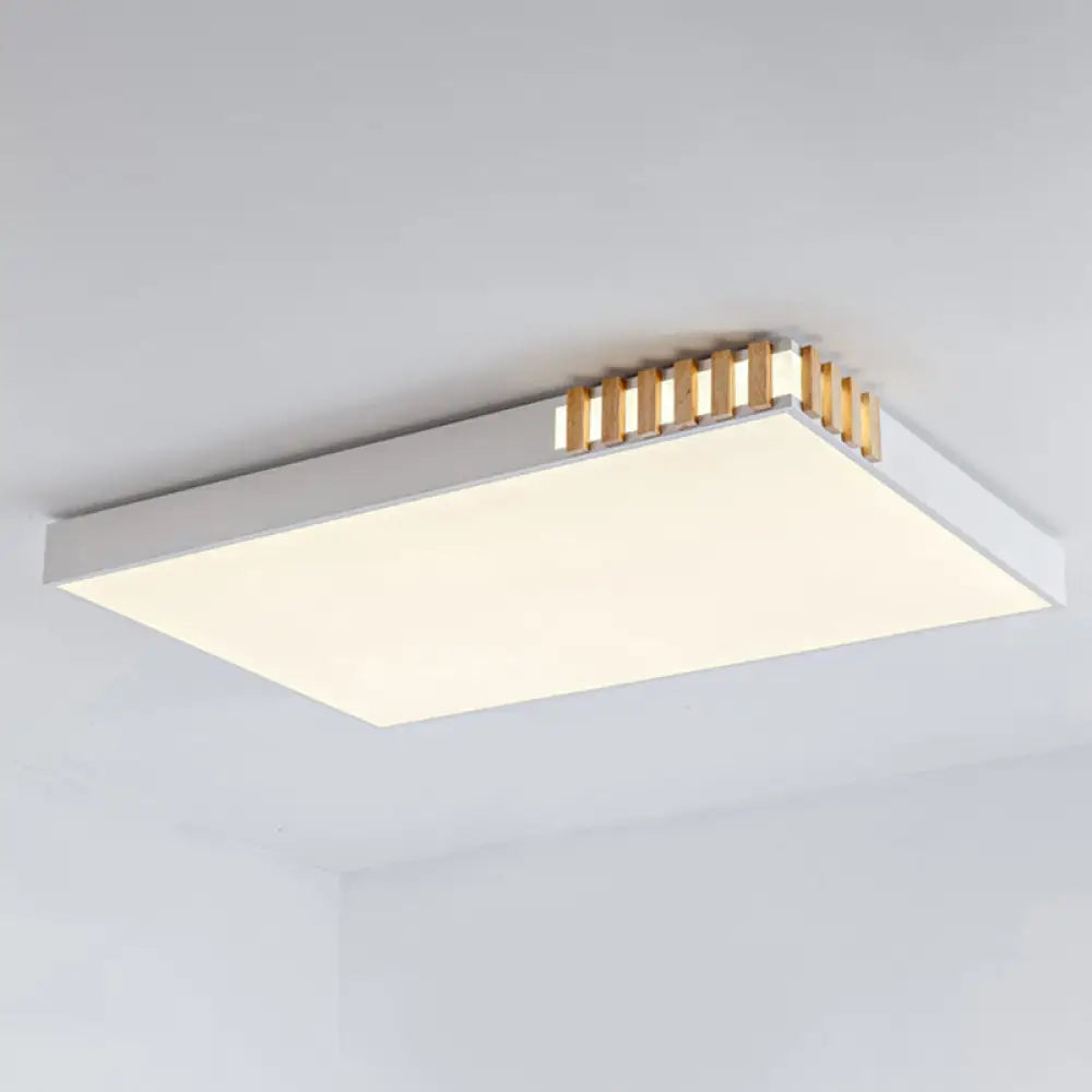 Nordic Style Led Metal Flush Mount Ceiling Lamp For Living Room - White Rectangular Fixture