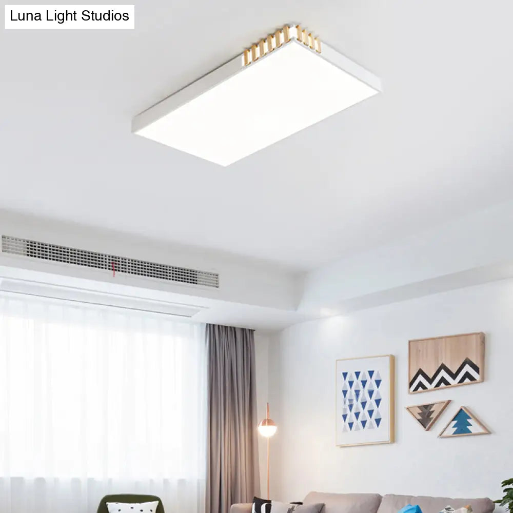 Nordic Style Led Metal Flush Mount Ceiling Lamp For Living Room - White Rectangular Fixture