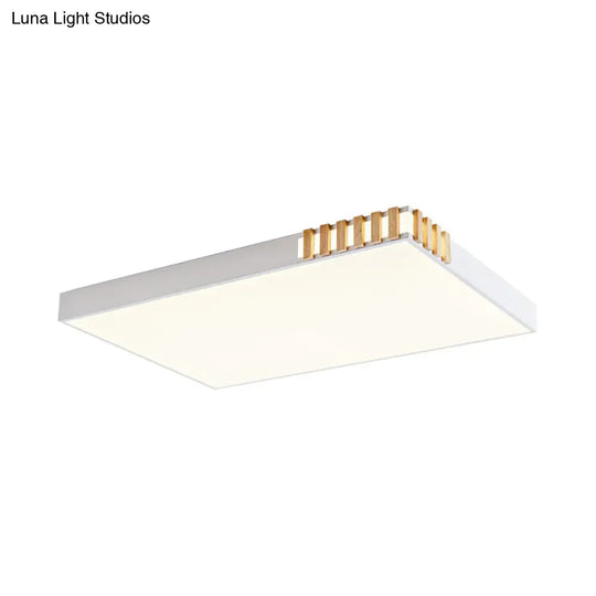 Nordic Style Led Metal Flush Mount Ceiling Lamp For Living Room - White Rectangular Fixture