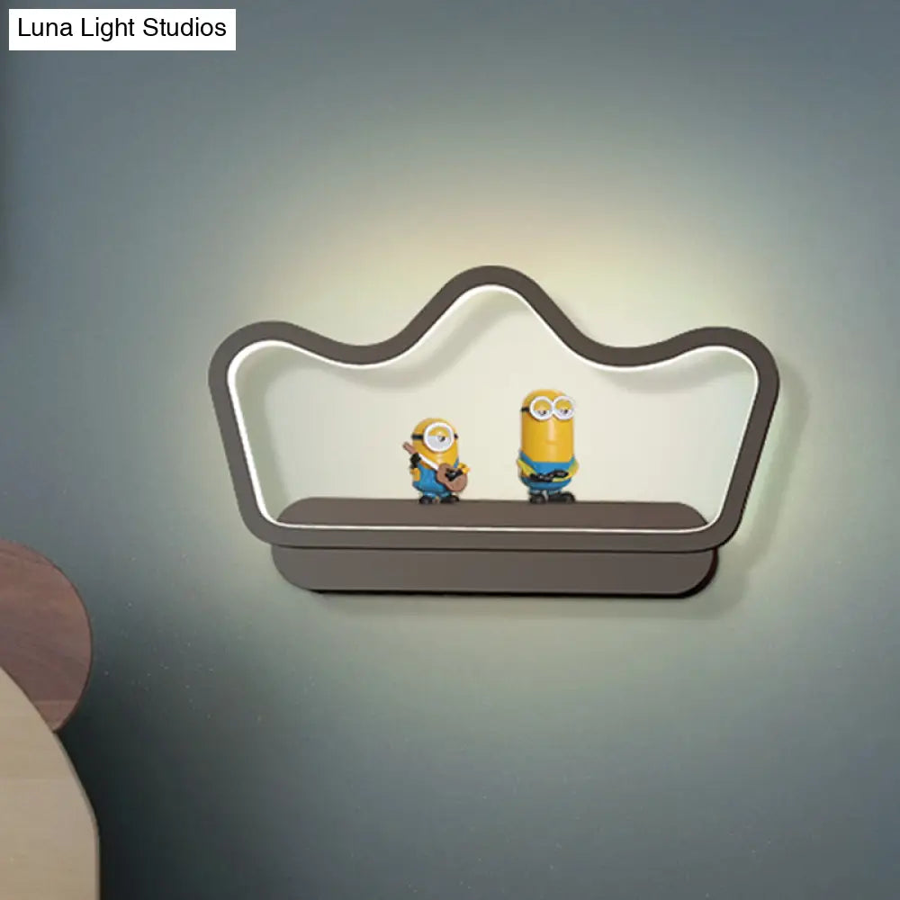 Nordic Style Led Wall Lamp In Black/Gold For Kids Bedside With Iron Bear/Crown Frame