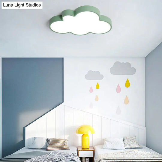 Nordic Style Macaron Colored Cloud Child Flush Mount Light For Bedroom Green