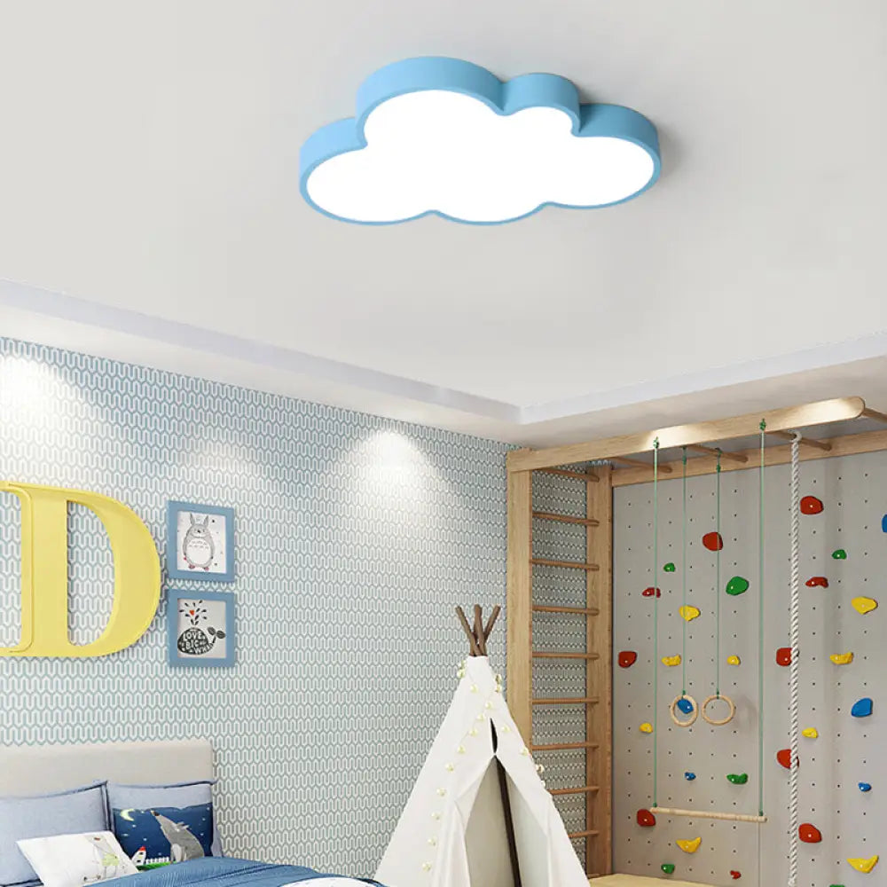 Nordic Style Macaron Colored Cloud Child Flush Mount Light For Bedroom Blue
