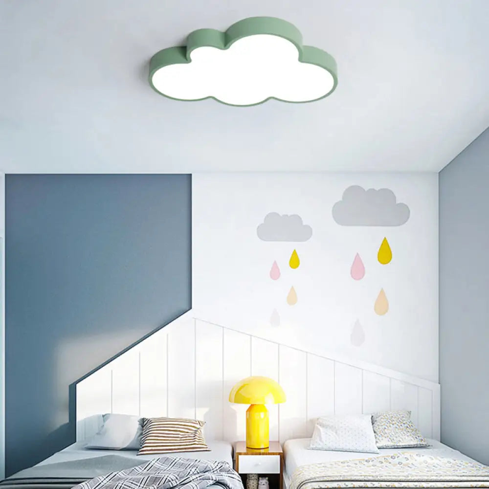 Nordic Style Macaron Colored Cloud Child Flush Mount Light For Bedroom Green